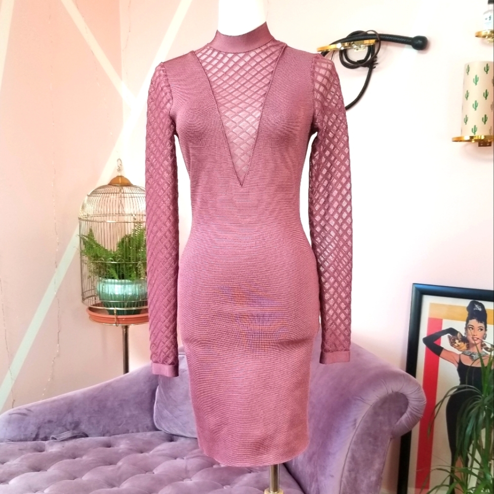 WOW Couture Mauve Long Sleeve Bandage Dress
